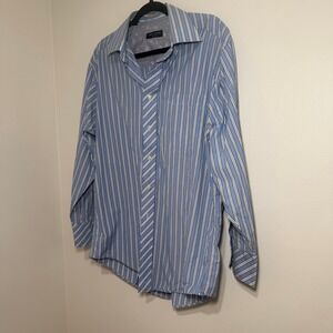 Ted Baker London Men's Shirt 16 32/33 Blue Stripe Cotton Floral Trim‎ Hong Kong